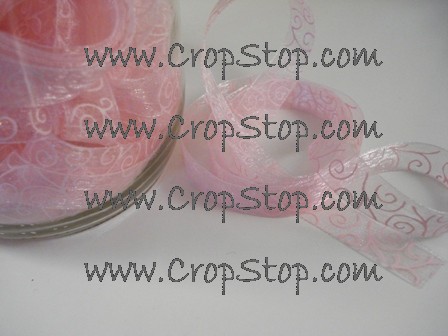 Pink on Pink Organdy Swirls Ribbon - Click Image to Close